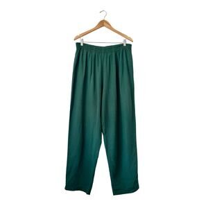 Vintage Green Raw Silk Noil Elastic Waist Pull On Pants- Size XL, Minimalist